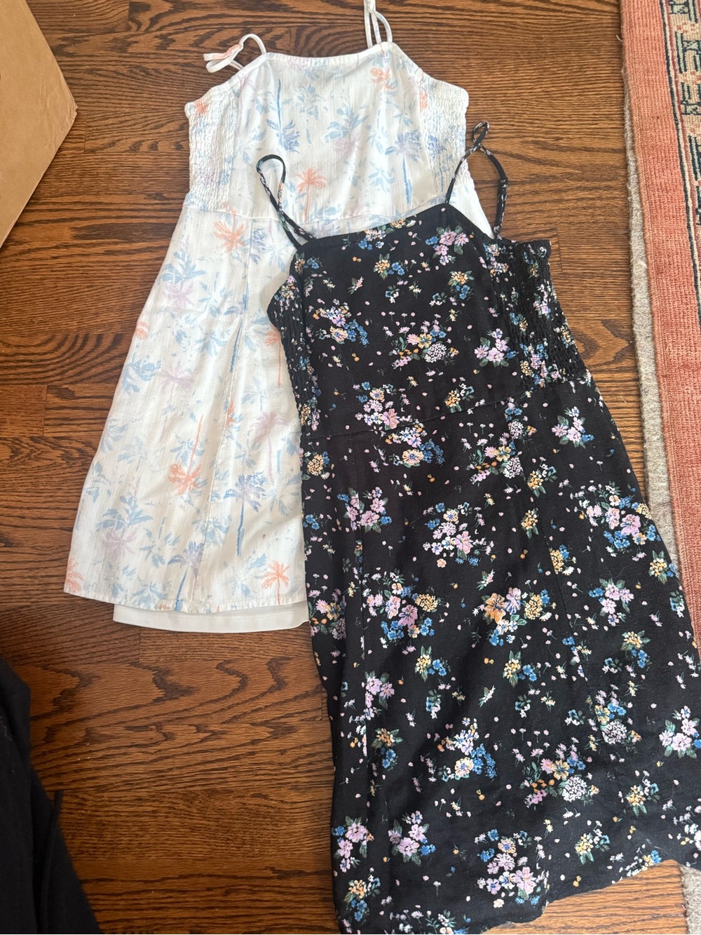 art class Black Floral Spaghetti Strap Mini Dress with Pastel White Floral Layer